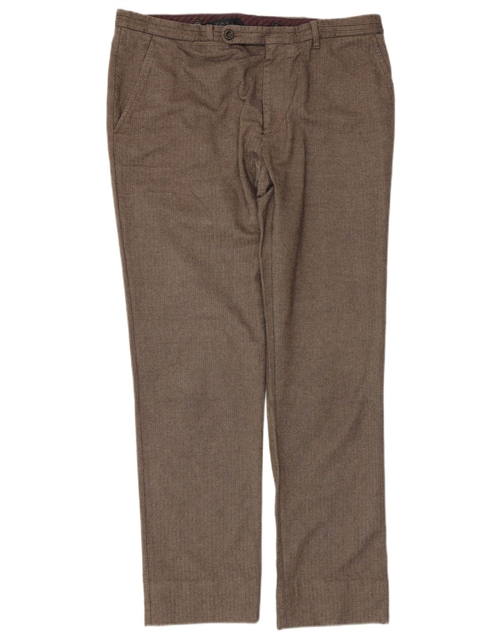 Gerade Anzughose für Herren von Zara, W36, L31, graue Herringbone-Baumwolle