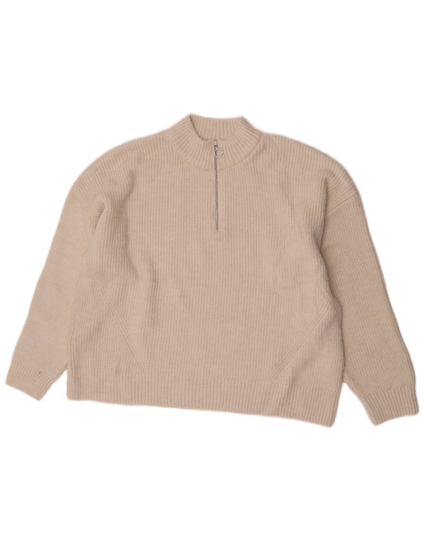 Marks & Spencer Damen-Pullover mit Reißverschluss am Hals, UK 22 3XL, Beige, Acryl