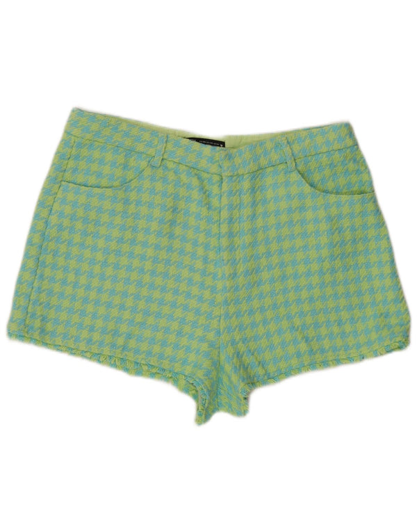 Zara Damen-Shorts mit hoher Taille, lässig, Größe 2XL, W34, blaue Hahnentritt-Baumwolle