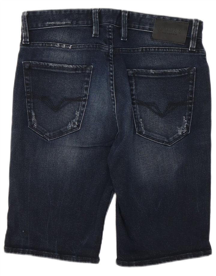 GUESS Herren Slim Distressed Denim Shorts W30 Medium Navy Blue Cotton