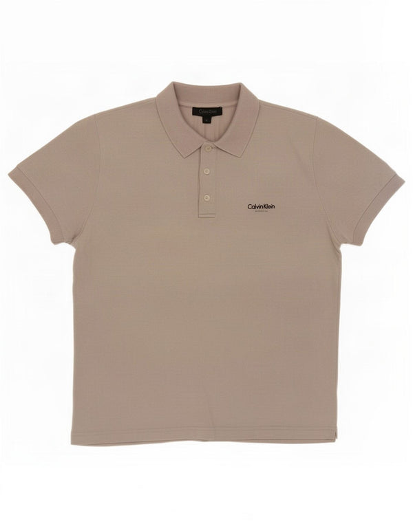 Calvin Klein Damen Poloshirt UK 16 Large Beige Baumwolle