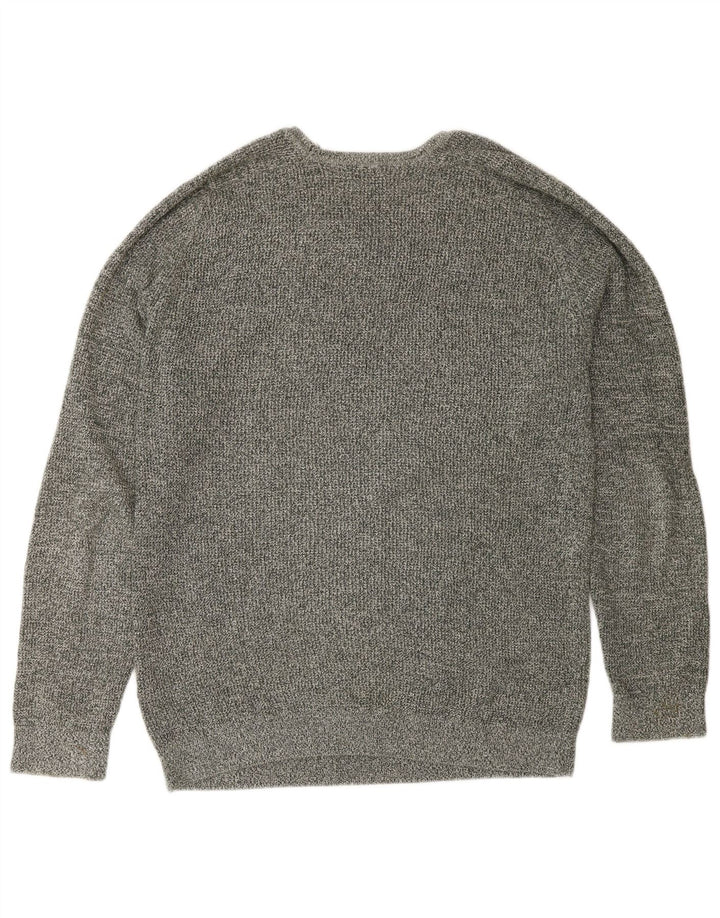 Zara Herren-Pullover mit Rundhalsausschnitt, mittelgrau gesprenkelte Baumwolle