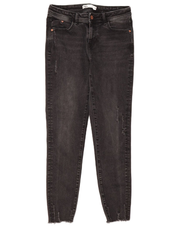 Zara Damen Distressed Skinny Jeans EU 38 Small W28 L28 Schwarz