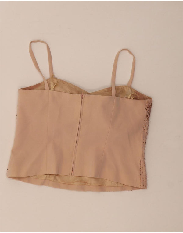 Musani Couture Damen Crop Cami Top UK 16 Large Beige Floral Triacetate