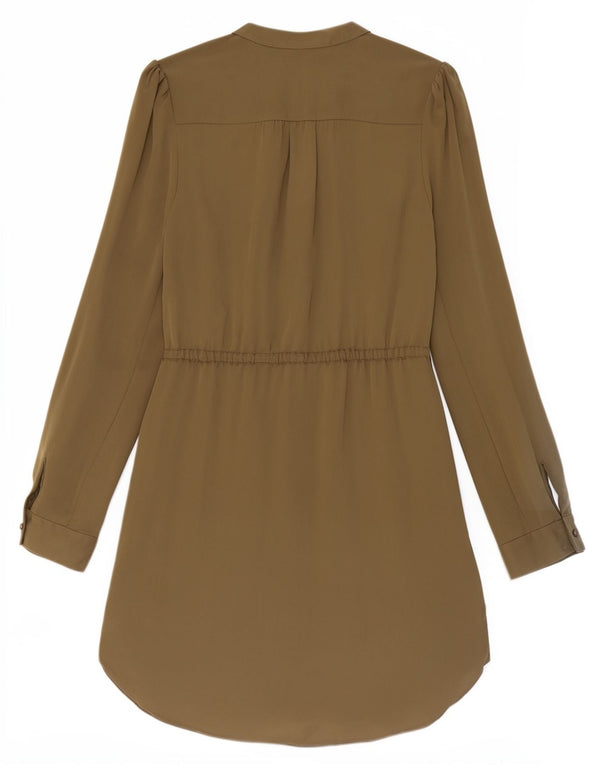 Michael Kors Damen Langarm-Hemdkleid UK 10 Small Khaki Seide
