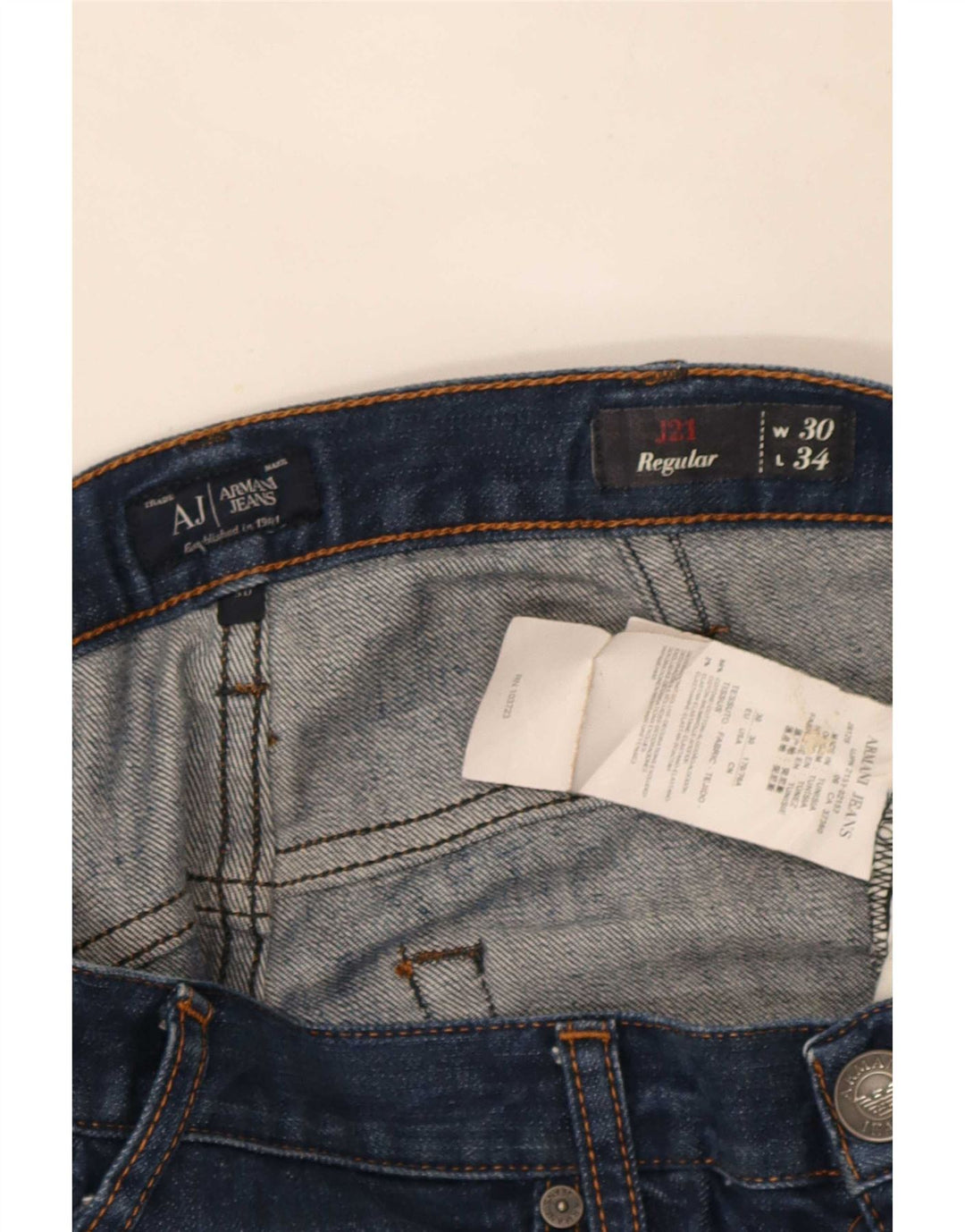 Armani Herren Regular Fit Straight Jeans W30 L32 Marineblau Baumwolle