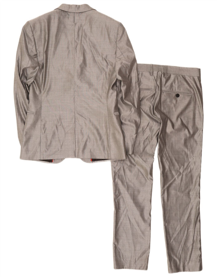 Bikkembergs Herren-Anzug mit 1 Knopf, 2-teilig, Größe 46, Größe S, W34, L36, graue Wolle