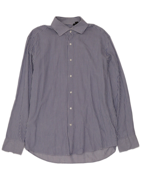Hugo Boss Herrenhemd Größe 43 17 XL blaue Nadelstreifen-Baumwolle