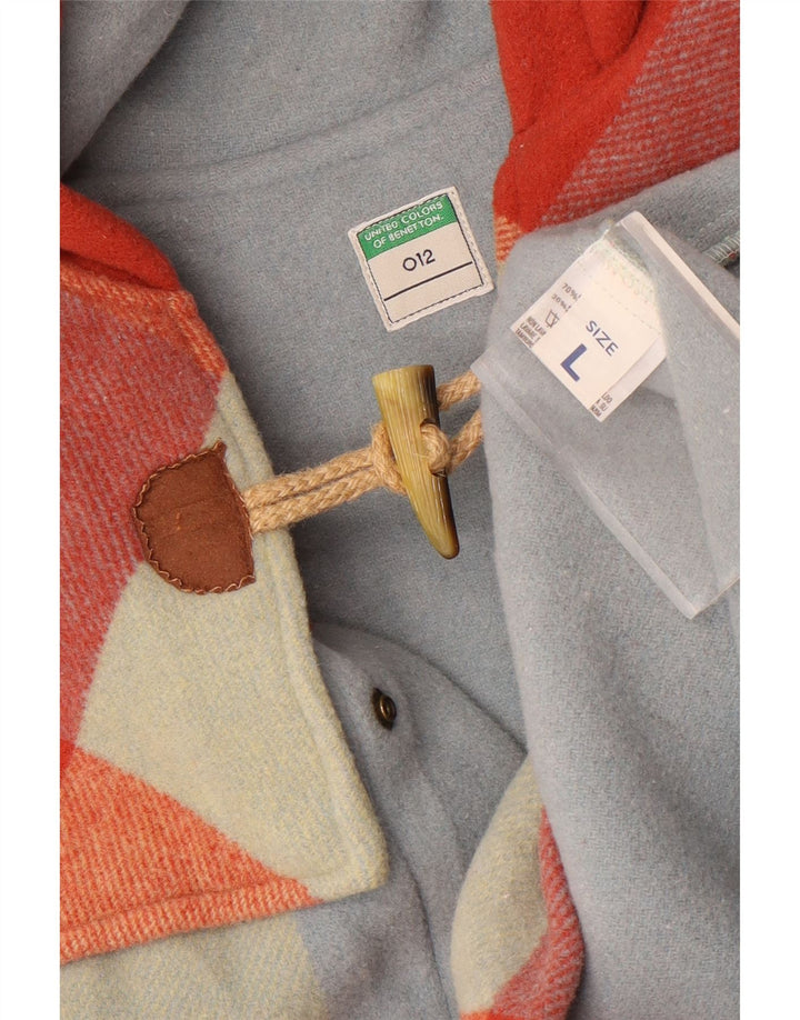 Benetton Damen-Dufflecoat mit Kapuze, UK 16, groß, mehrfarbig, kariert, Wolle
