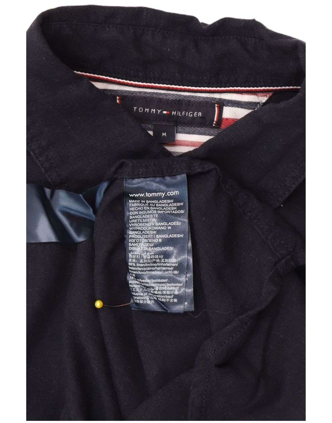 Tommy Hilfiger Herren-Kurzarmhemd aus mittelblauem Leinen in Marineblau