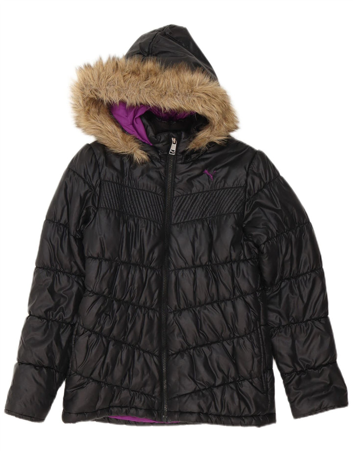 Puma Mädchen-Kapuzenjacke, gepolstert, 11–12 Jahre, schwarzes Polyester