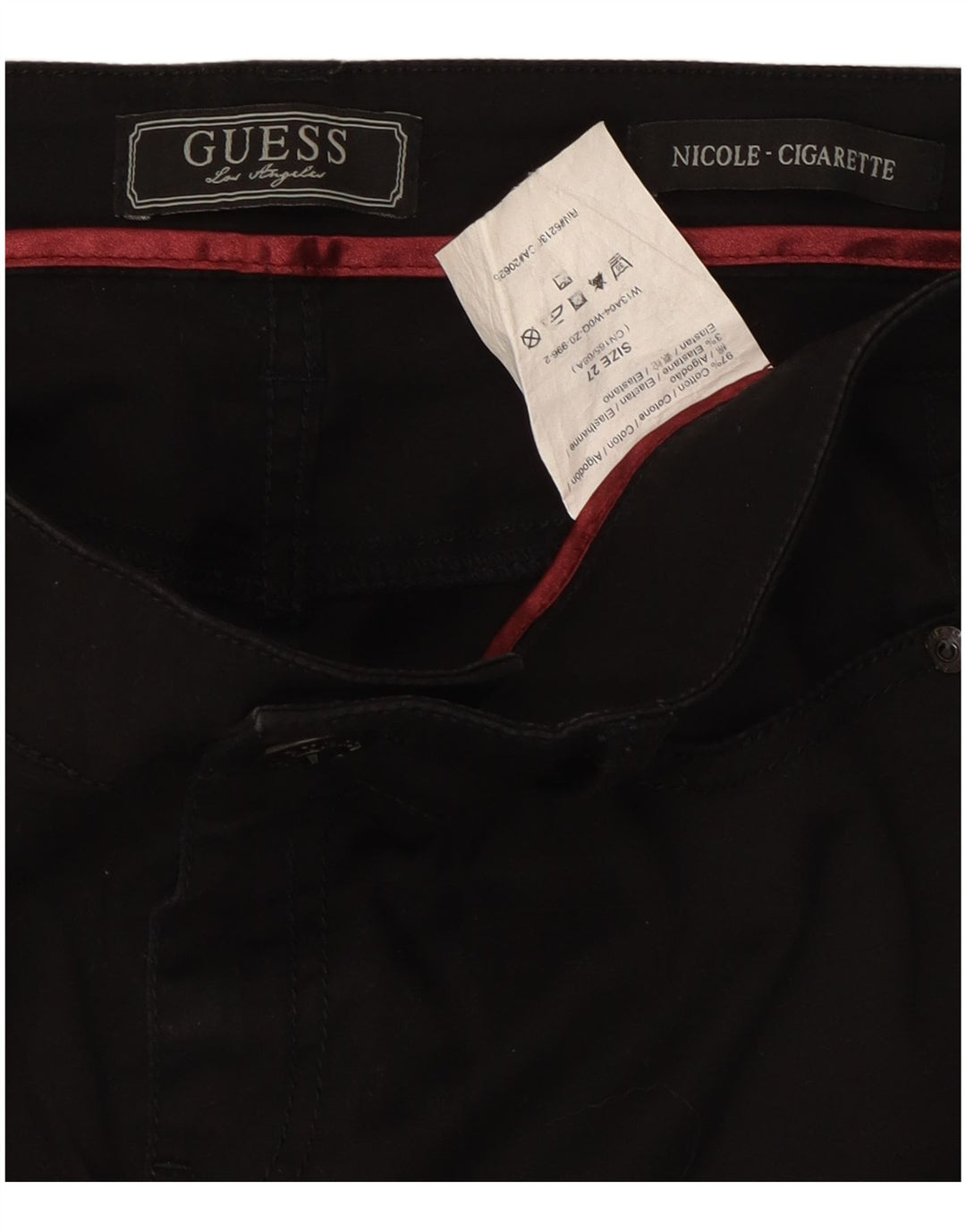 Guess Damen Cigarette Slim Jeans W27 L30 Schwarze Baumwolle