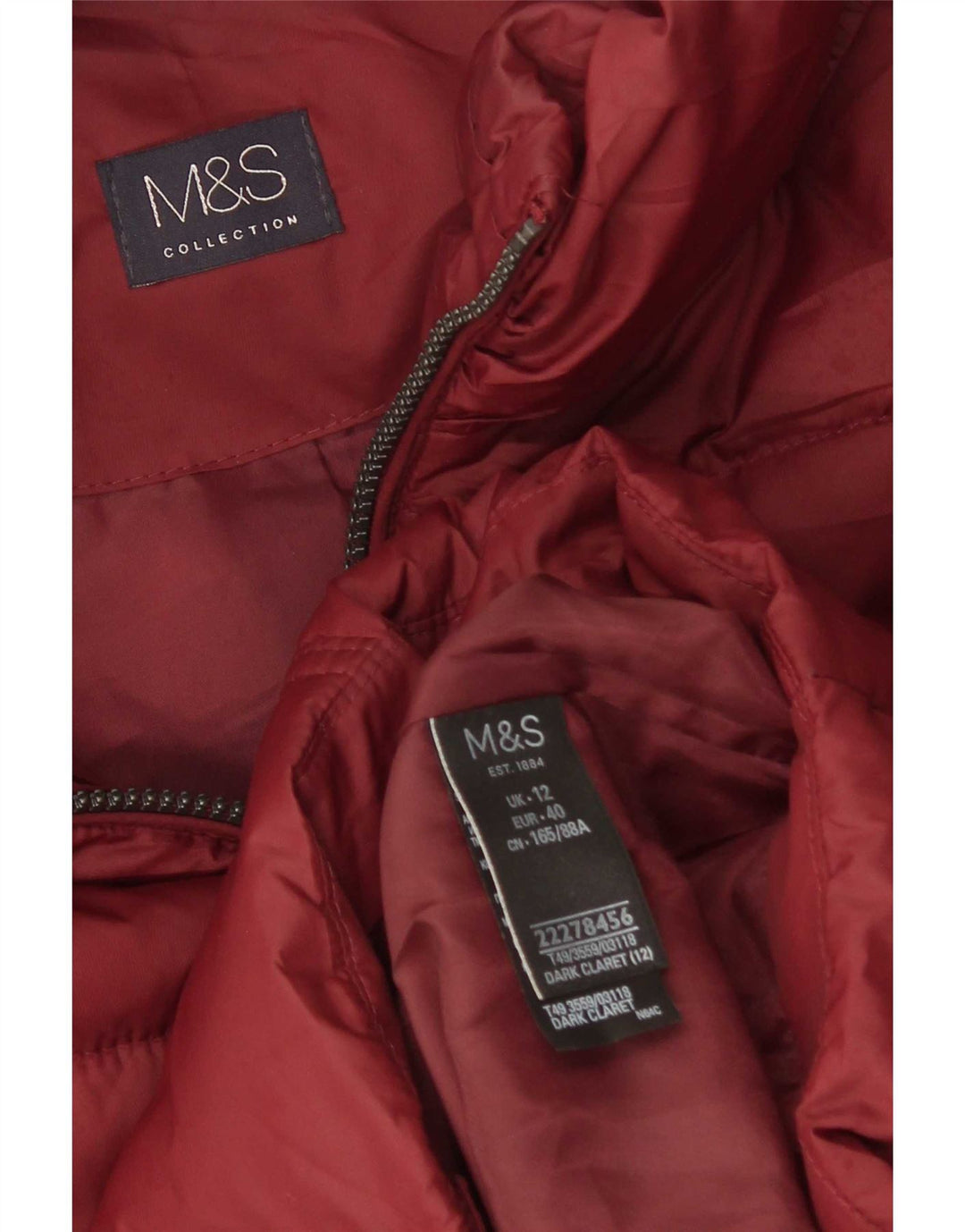 Marks & Spencer Damen-Jacke mit Kapuze, gepolstert, UK 12, Mittel-Burgunderrot, Polyester