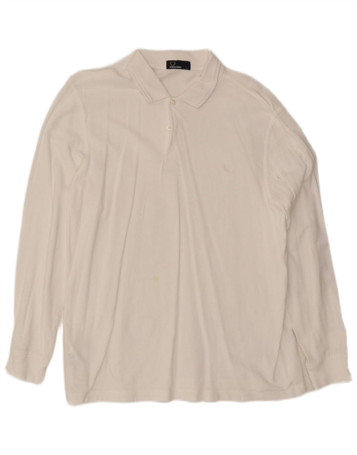 Fred Perry Herren-Langarm-Poloshirt, große weiße Baumwolle
