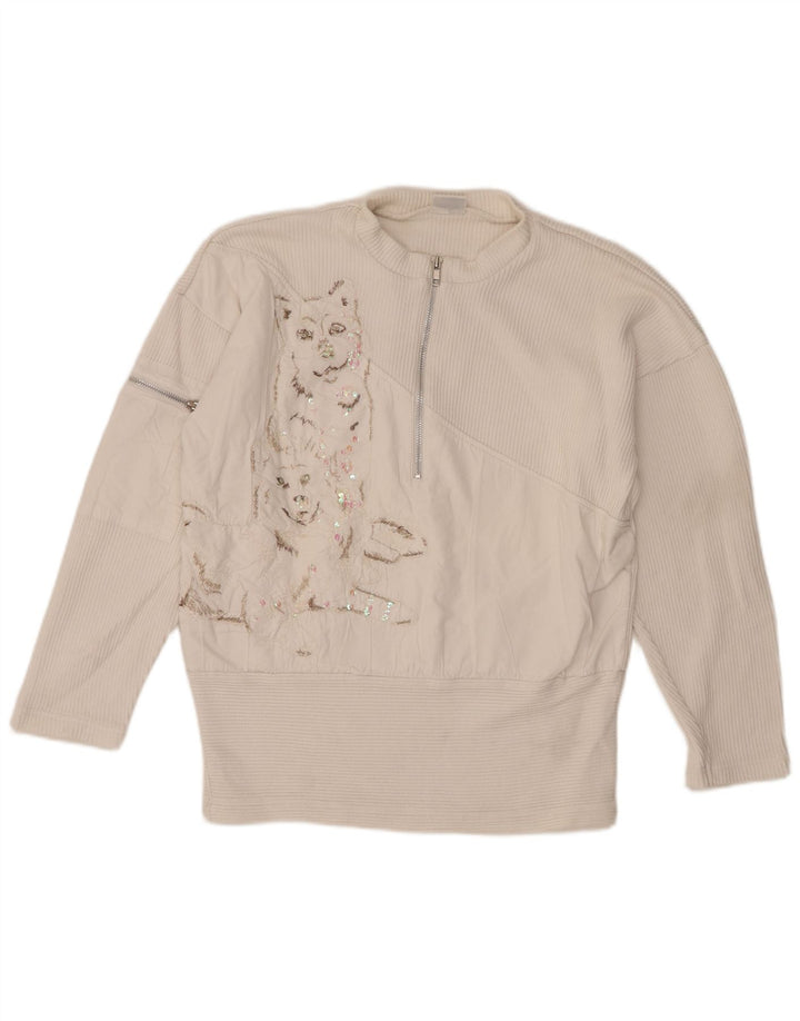 Together Damen-Pullover mit grafischem Reißverschluss und Kragen, UK 10/12, Mittelweiß