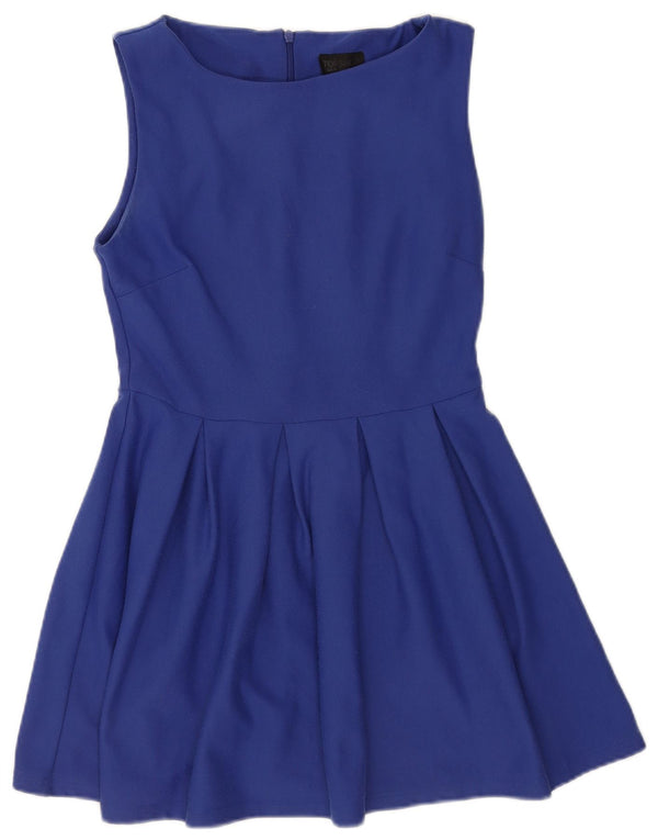 Topshop Damen Ärmelloses A-Linien-Kleid UK 10 Small Blau Polyester