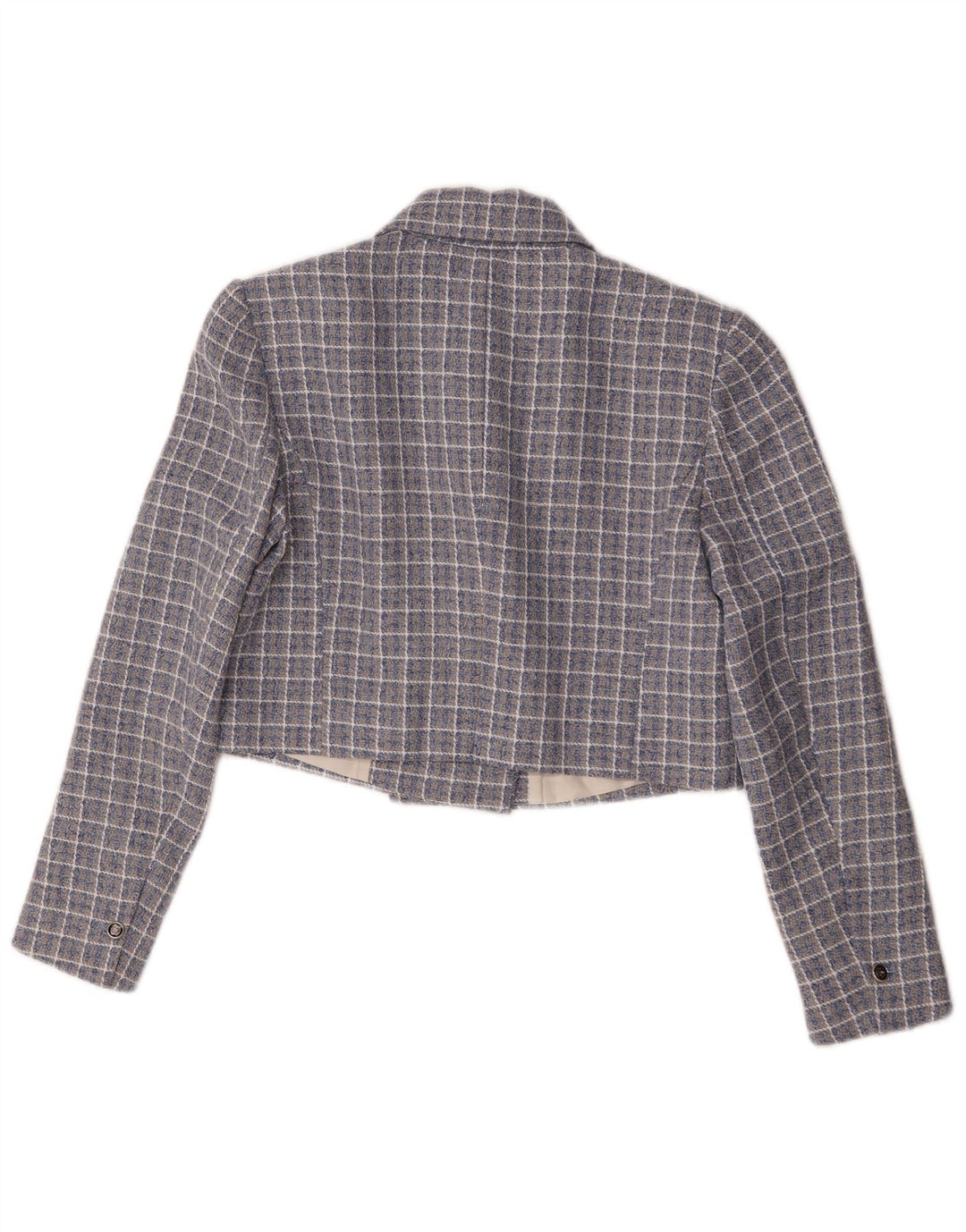 Zara Damen Crop Zweireiher Blazer Jacke UK 14 Mittelblau kariert