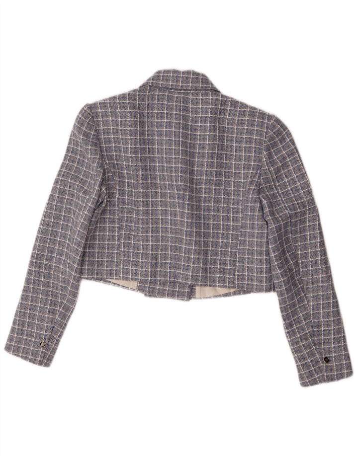 Zara Damen Crop Zweireiher Blazer Jacke UK 14 Mittelblau kariert