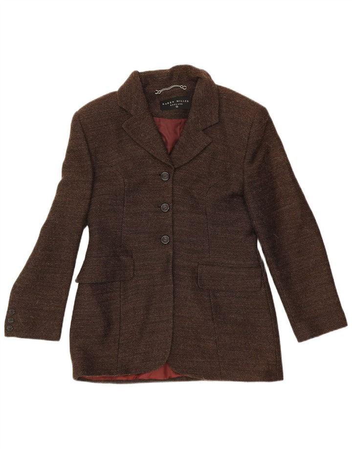 KAREN MILLEN Womens 3 Button Blazer Jacket UK 14 Medium Brown Wool