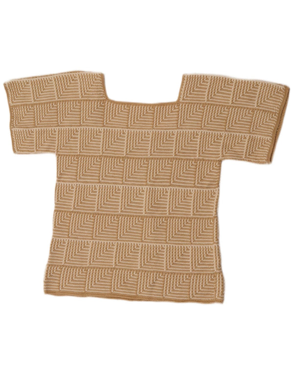 Vintage Damen Pullover mit abstraktem Muster UK 10 Small Beige