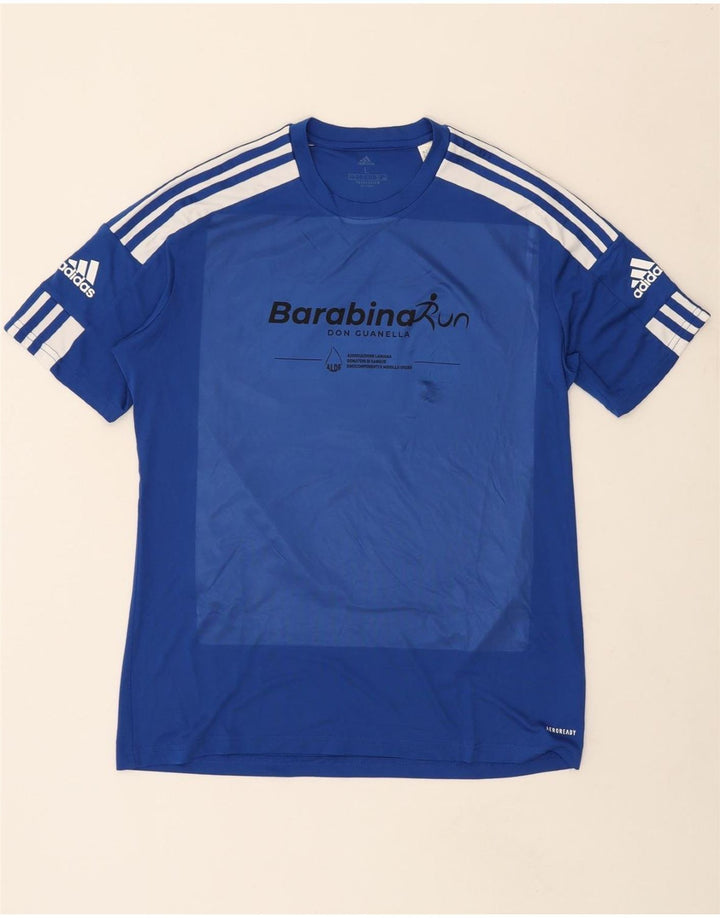 ADIDAS Mens Aeroready Graphic T-Shirt Top Large Blue Polyester Vintage Adidas and Second-Hand Adidas from Messina Hembry 