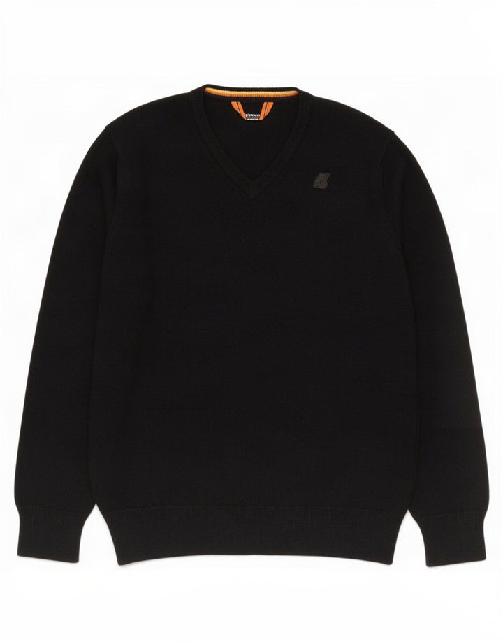 K-Way Herren-Pullover mit V-Ausschnitt aus mittelschwarzer Merinowolle