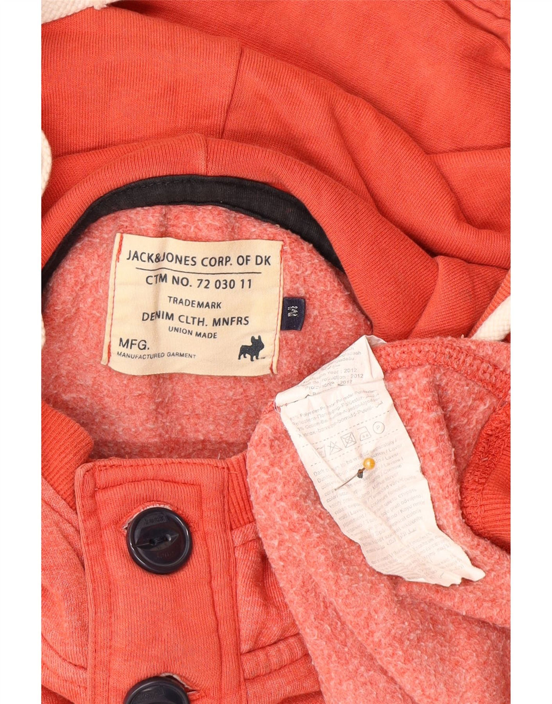 Jack & Jones Herren-Kapuzenpullover mit grafischem Knopfkragen, Mittelrotes Polyester