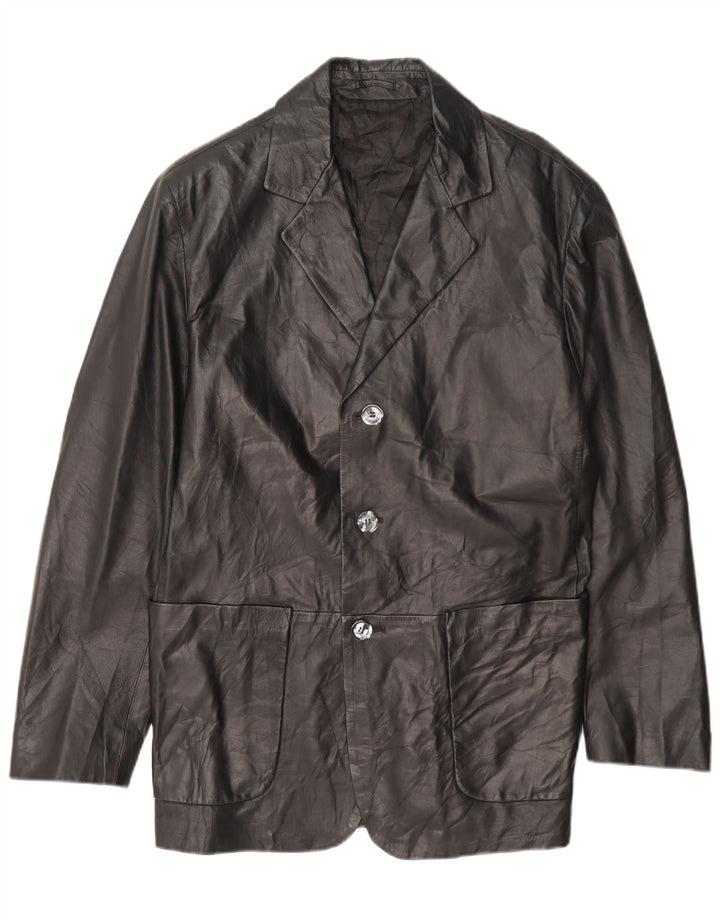 Fratelli Rossetti Herren 3-Knopf-Lederblazer IT 50 Large Schwarz