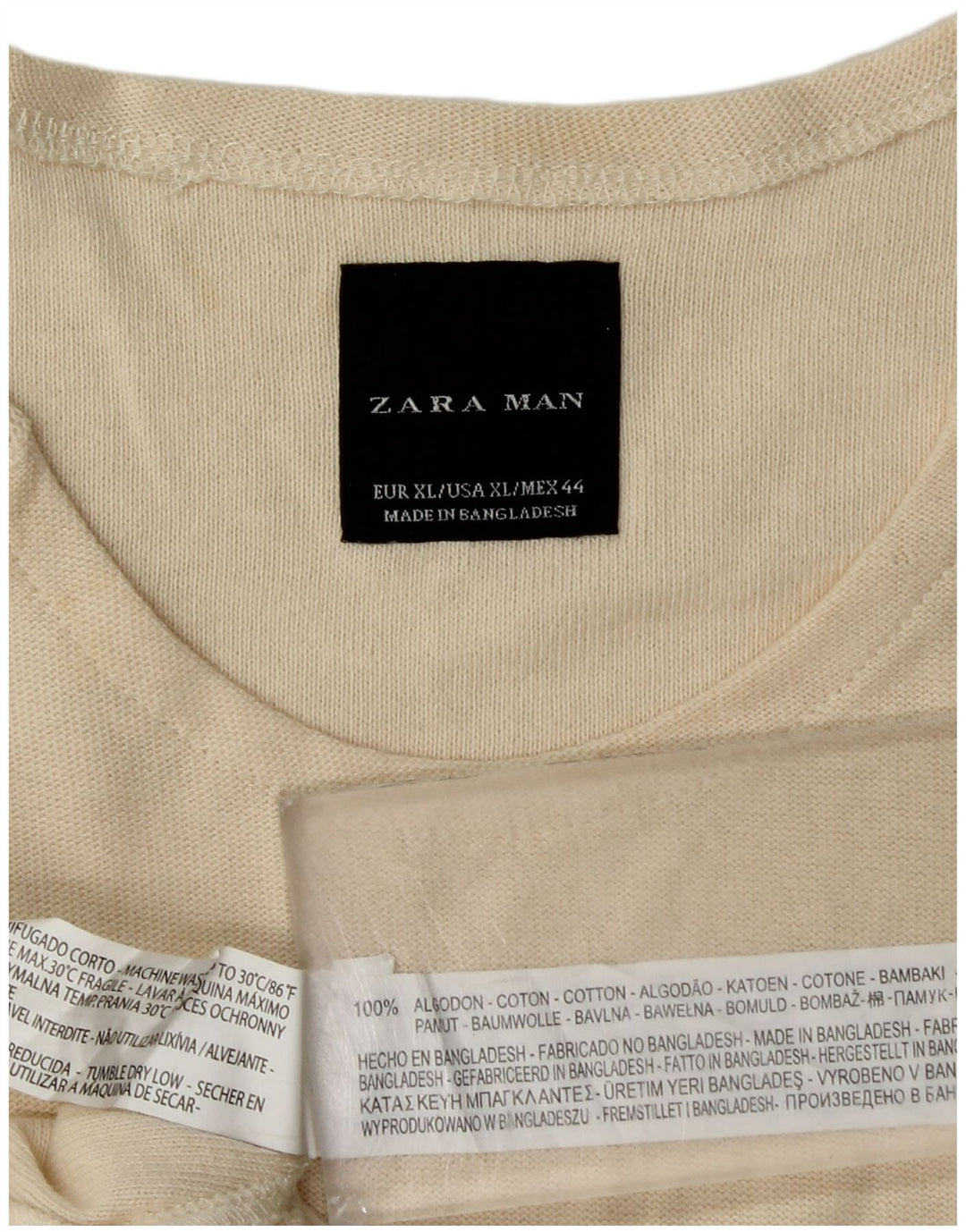 Zara Herren Top Langarm XL Beige Baumwolle