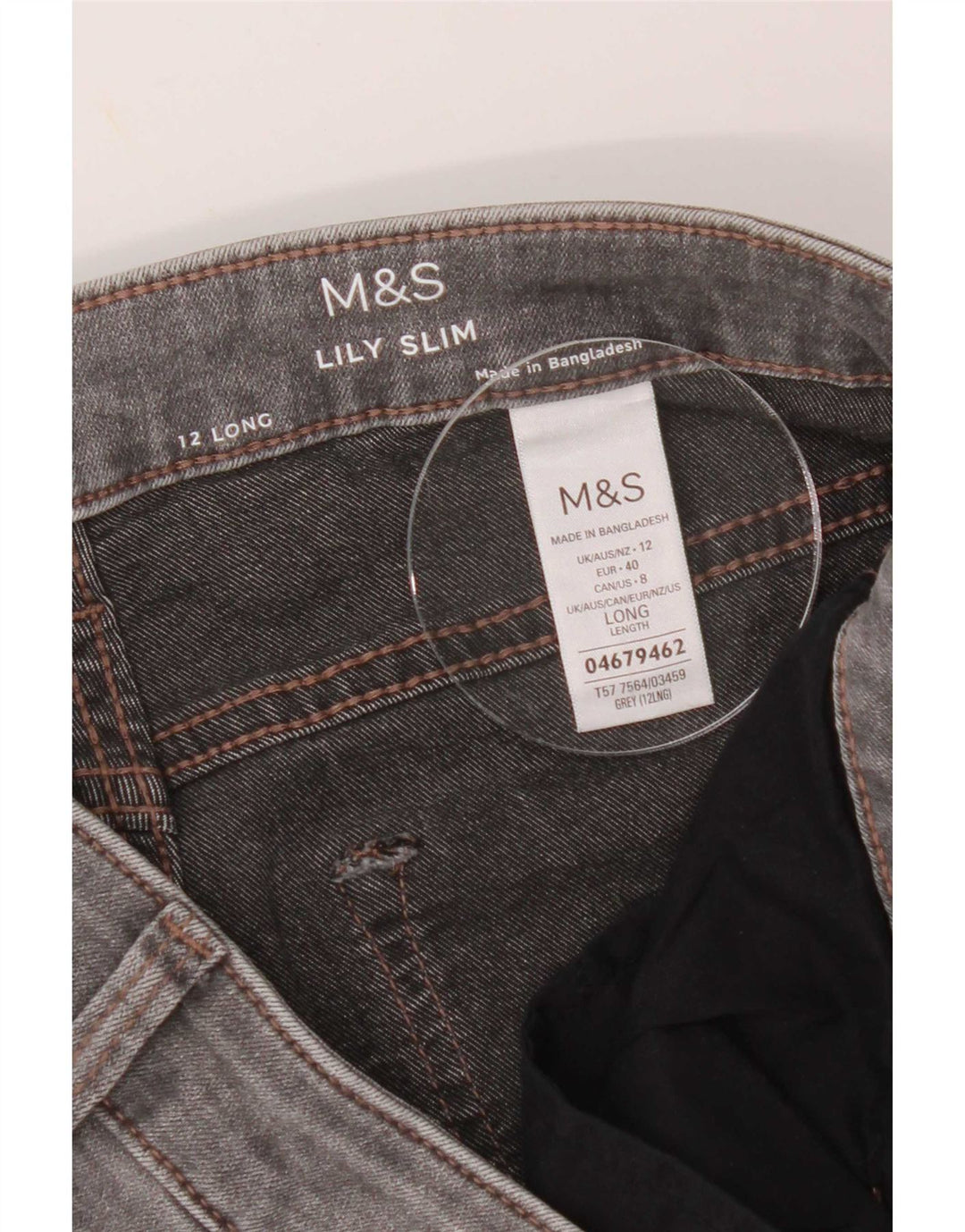 Marks & Spencer Damen Lily Slim Jeans UK 12 Medium W30 L29 Grau Baumwolle