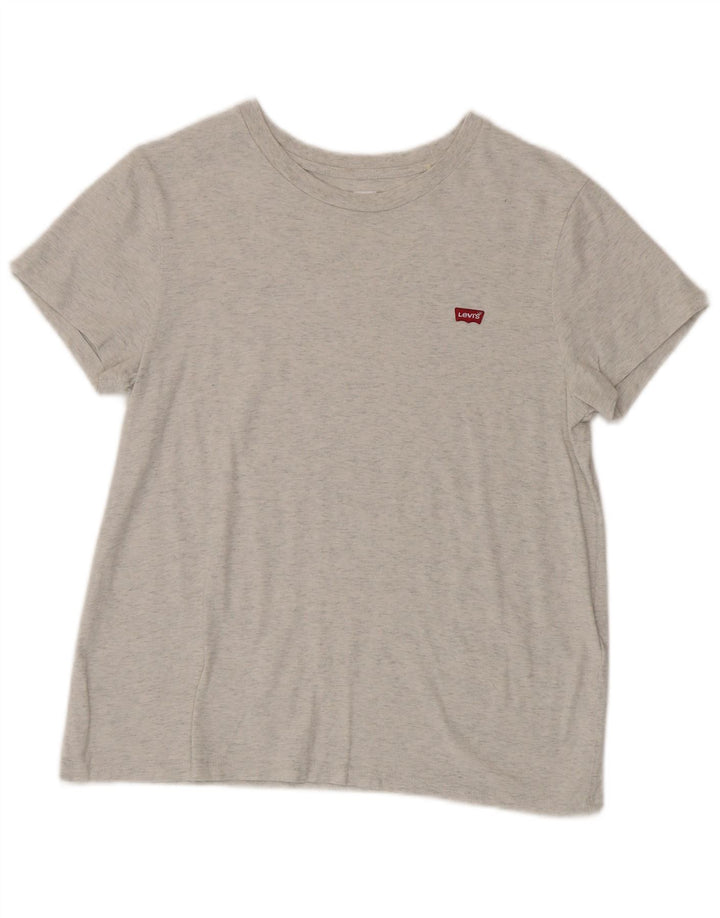 Levi's Damen-T-Shirt-Oberteil UK 12 Mittelgrau gefleckte Baumwolle