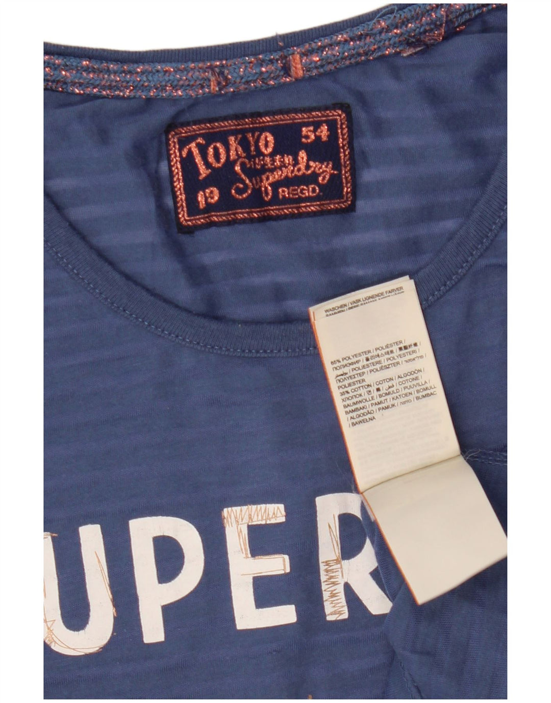 Superdry Damen Grafik-T-Shirt-Oberteil UK 10 Small Blau Polyester