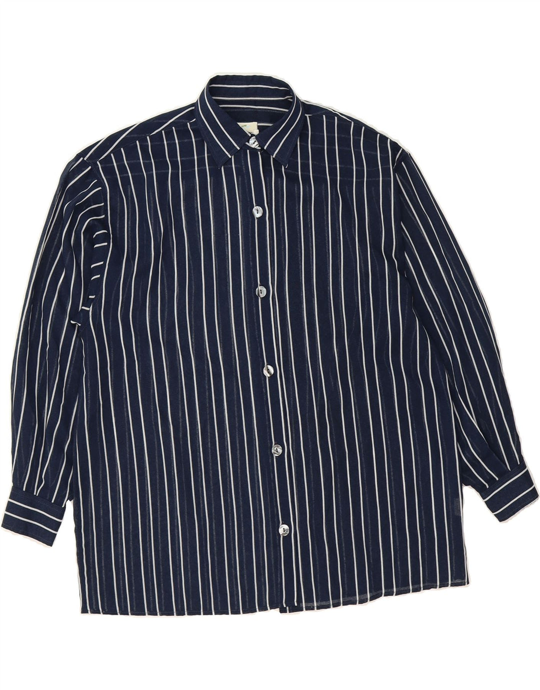BENETTON Womens Oversized Shirt IT 42 Medium Navy Blue Pinstripe Polyester Vintage Benetton and Second-Hand Benetton from Messina Hembry 