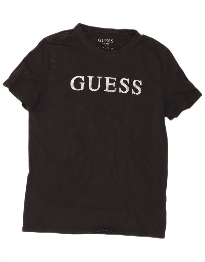 Guess Herren-T-Shirt mit schmaler Passform, Grafik, Größe L, Schwarz