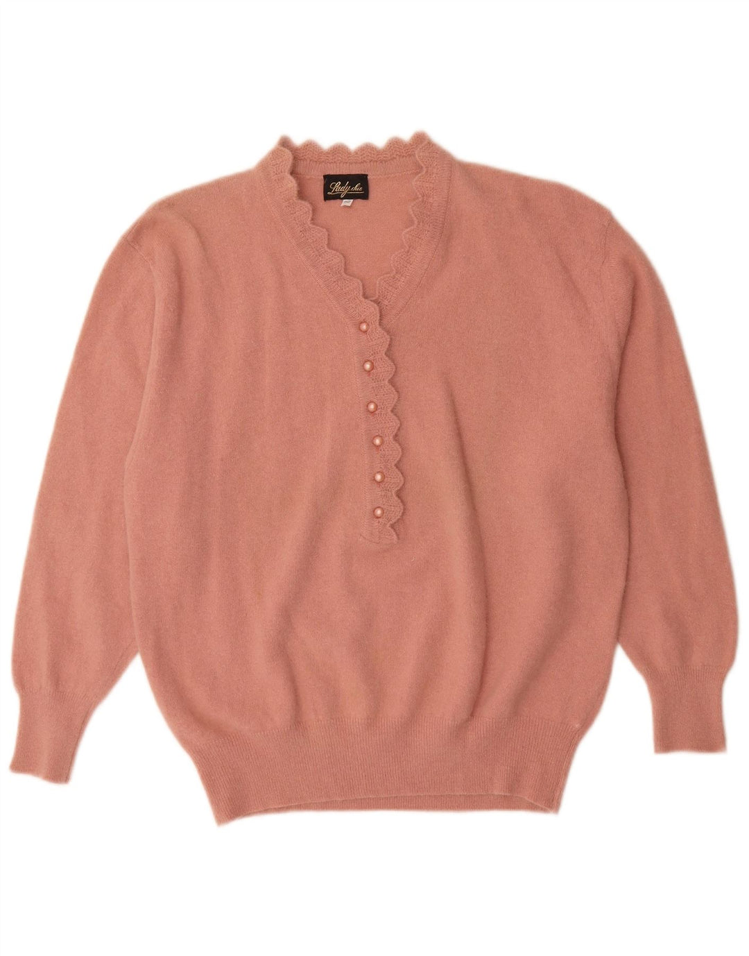 Vintage Damen Pullover mit Knopfhalsausschnitt IT 52 2XL Pink Angora