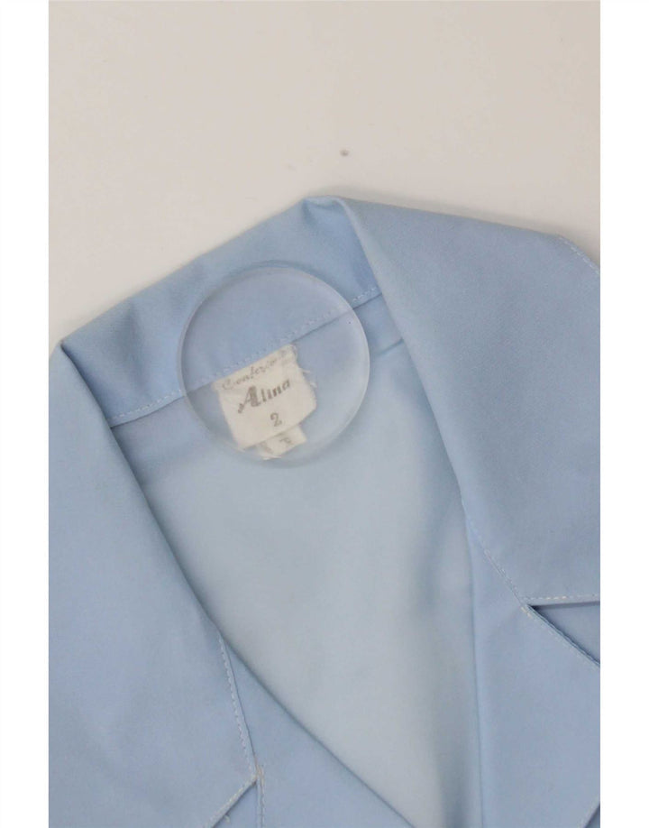 Vintage Damen Kurzarm-Hemdbluse UK 14 Mittelblaues Polyester