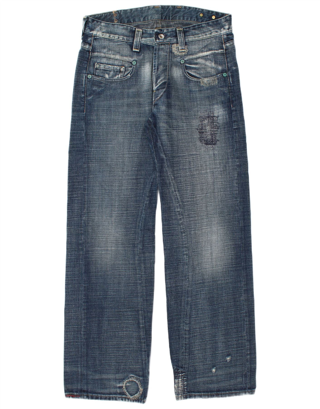 G-STAR Herren 3301 Distressed Straight Jeans W33 L34 Blaue Baumwolle