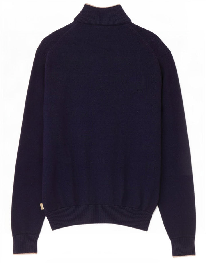 Musto Herren-Pullover mit Reißverschluss am Hals, groß, marineblaue Lammwolle