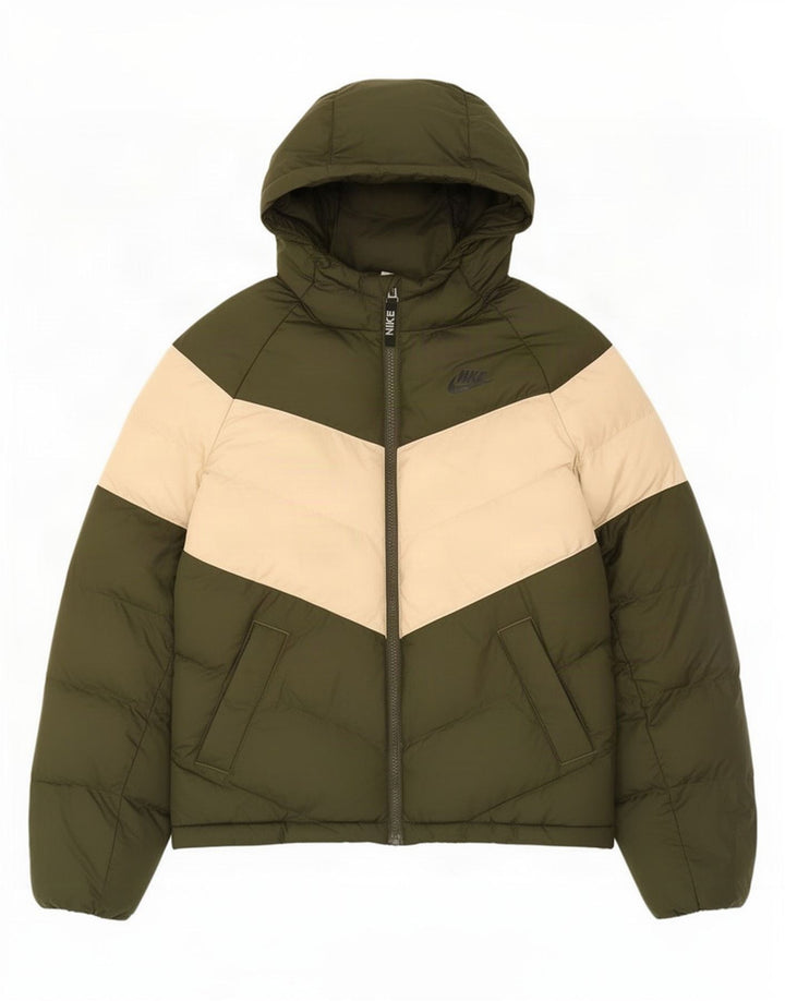 Nike Wattierte Jacke mit Kapuze für Jungen, 12–13 Jahre, Größe L, Grün, Farbblock