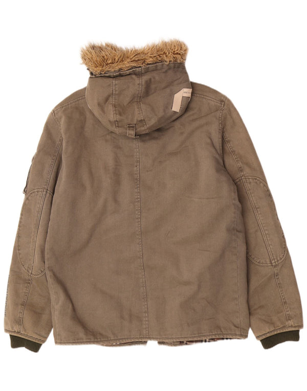 Bomb Boogie Herren-Parka mit Kapuze, UK 42, XL, Khaki, Baumwolle