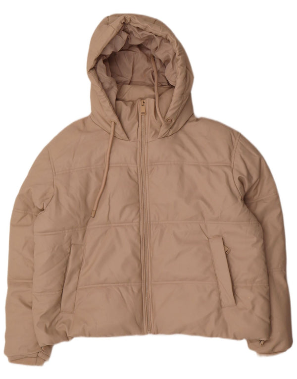 Zara Damen Übergroße, gepolsterte Kapuzenjacke UK 14 Medium Beige Polyurethan