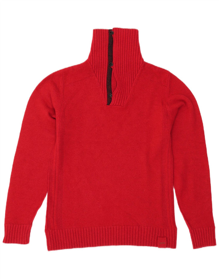Gas Damen-Pullover mit Knopfkragen, UK 16, große rote Wolle