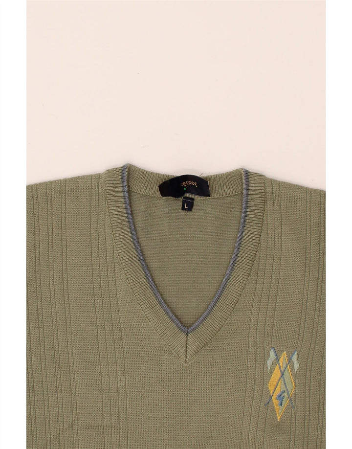 GABICCI Herren-Pullover mit V-Ausschnitt, große Khaki-Wolle