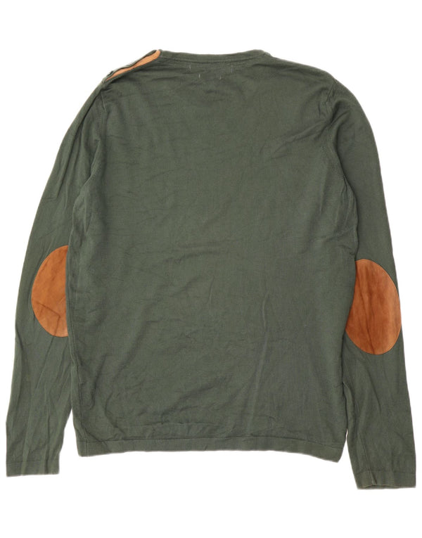 Zara Mens Top Long Sleeve Large Green Colourblock Cotton