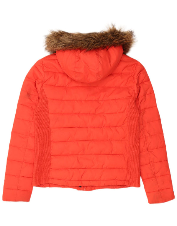 Superdry Wattierte Damenjacke mit Kapuze, UK 18 XL, rotes Nylon