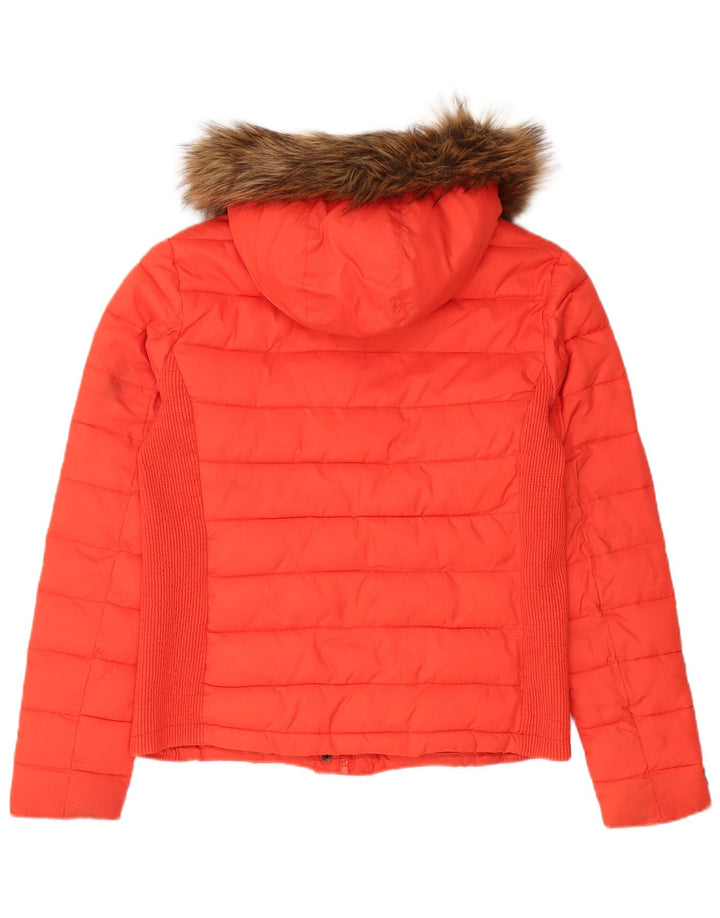 Superdry Wattierte Damenjacke mit Kapuze, UK 18 XL, rotes Nylon