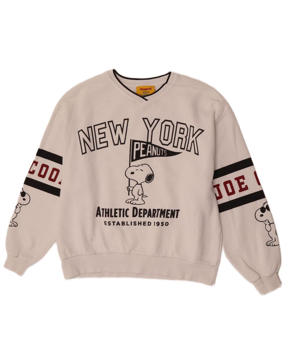 Pull & Bear Herren Peanuts Grafik-Sweatshirt-Pullover, Mittelweiß, Farbblock
