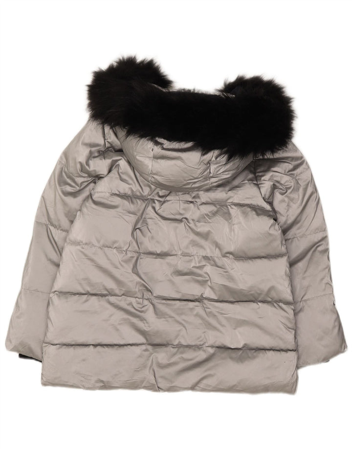 Zara Mädchen-Kapuzenjacke, gepolstert, 11–12 Jahre, silberfarbenes Polyester