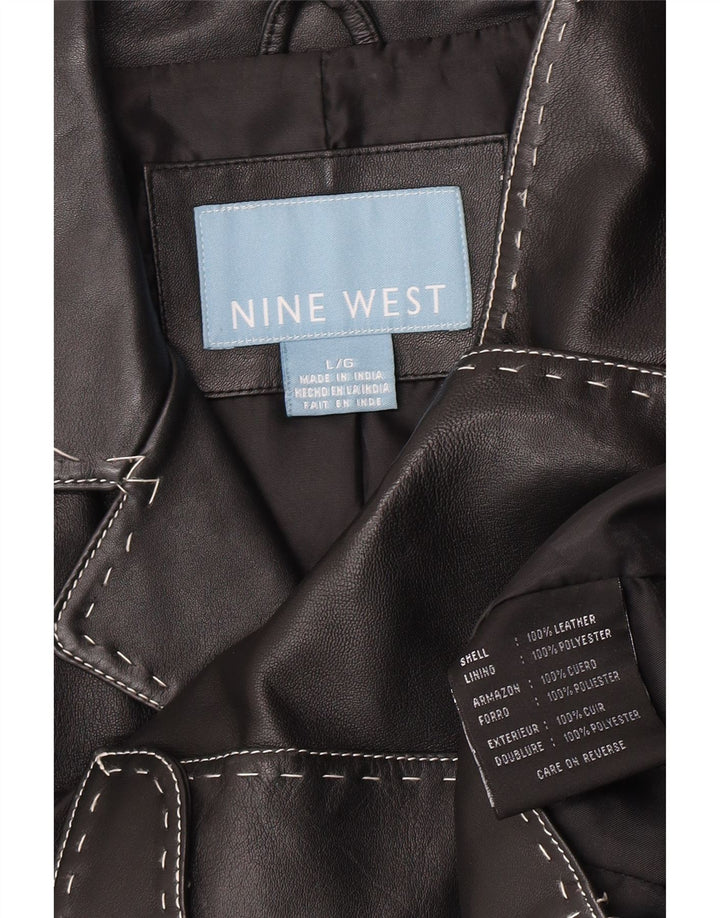 Nine West Damen-Blazerjacke aus Leder mit 3 Knöpfen, Gr. 16, Größe L, schwarzes Leder