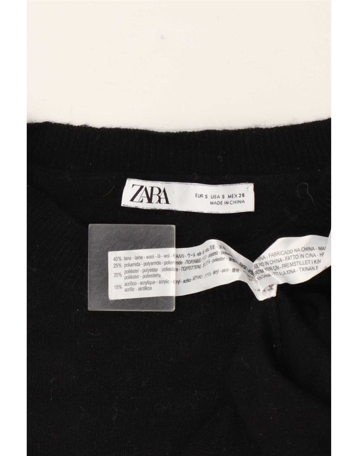 Zara Damen-Pullover, übergroß, Rundhalsausschnitt, Gr. 10, Größe S, schwarze Wolle